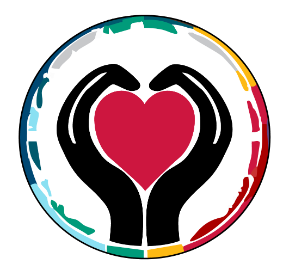 Hands holding heart inside colorful outline