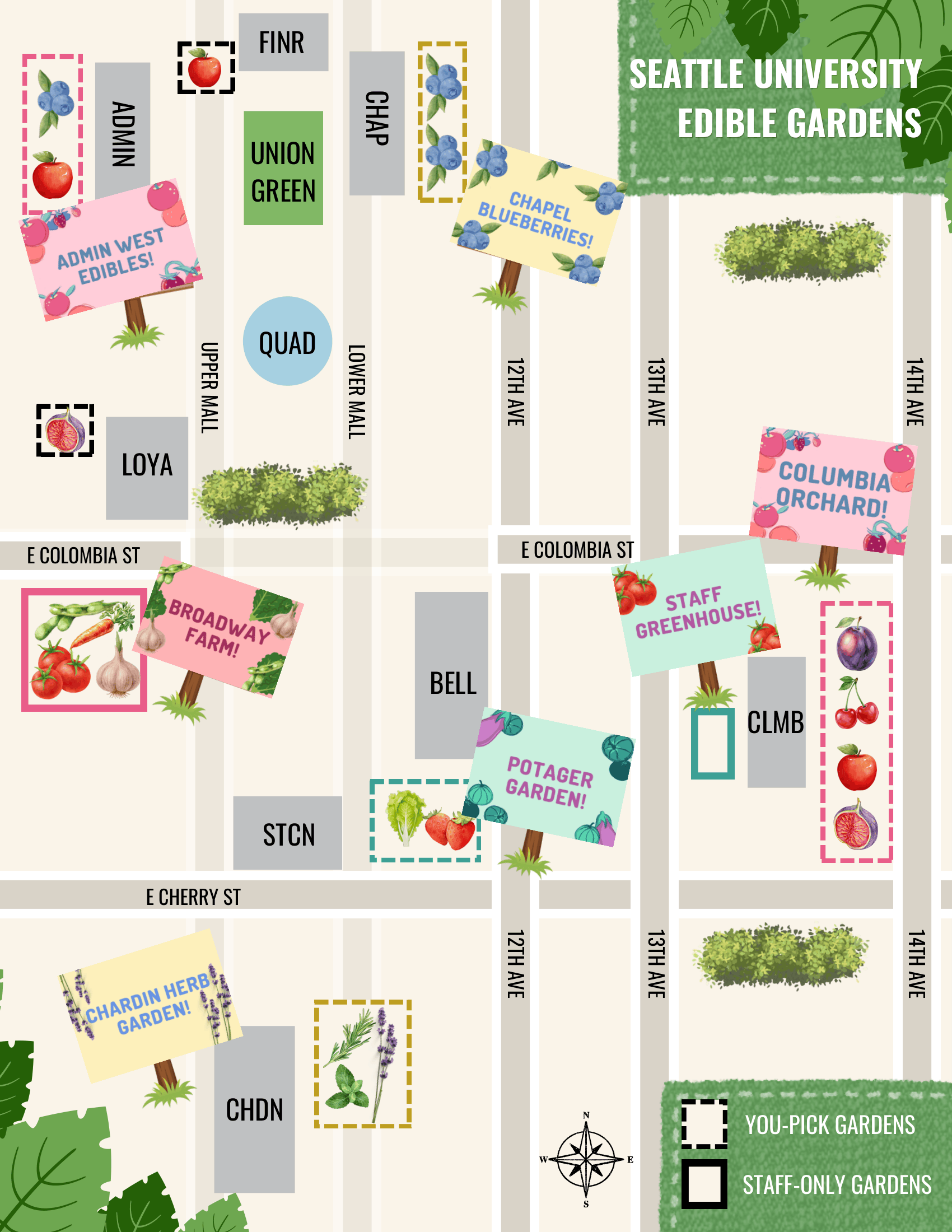 Map of Seattle University Edible Gardens