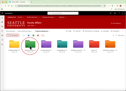 Screenshot of Sharepoint folder showing banner folder