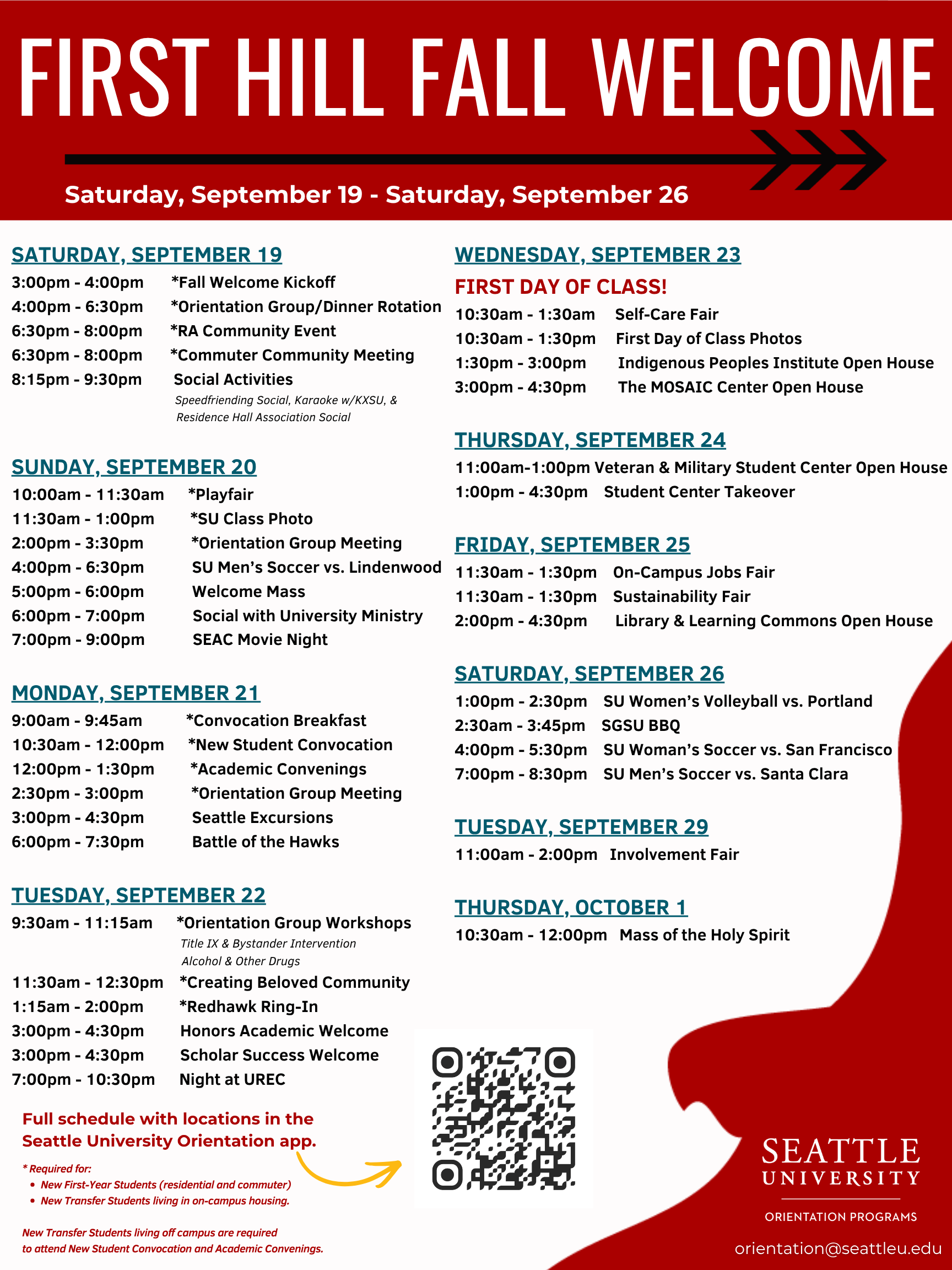 poster of First Hill fall welcome event dates and times